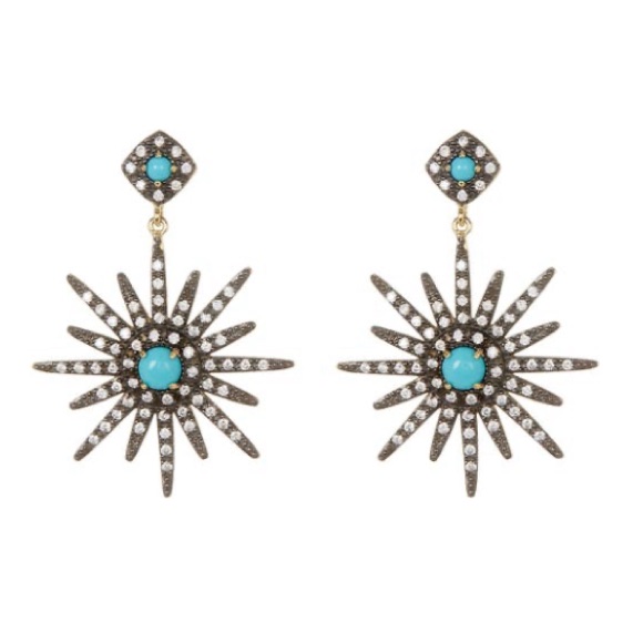 Brand New Adorina 14k Yellow Gold Plated Turquoise & Swarovski Starburst Earring